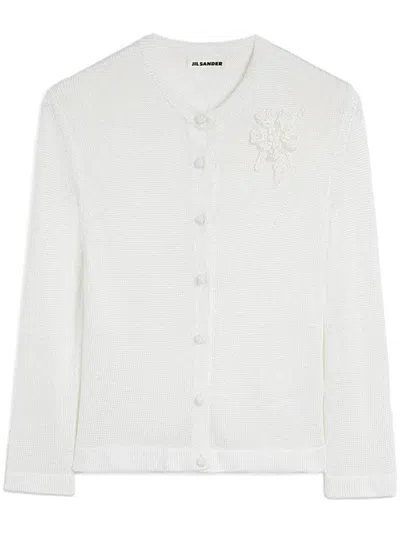 Jil Sander Chaqueta Punto Flor Crudo In White