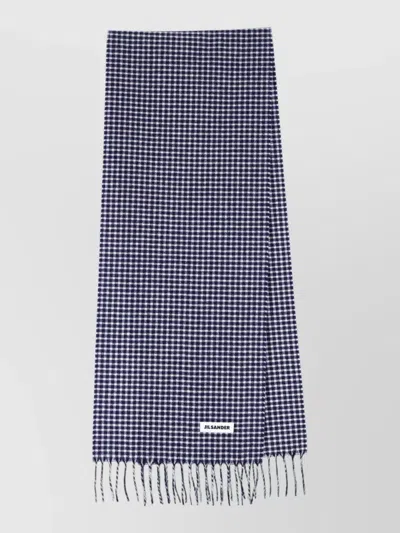 Jil Sander Check Pattern Scarf Fringed Edges Design In Blue