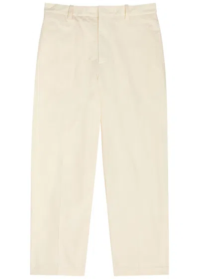 Jil Sander Checked Straight-leg Wool And Linen-blend Trousers In Neutral