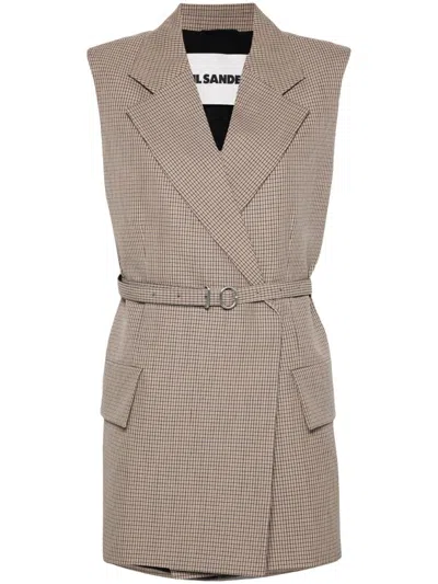 Jil Sander Checked Vest In Braun