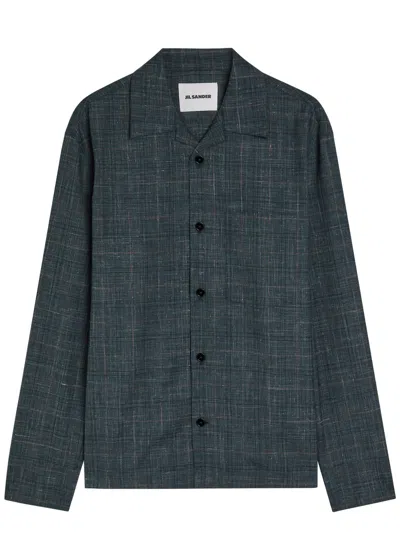 Jil Sander Checked Wool-blend Shirt In Gray