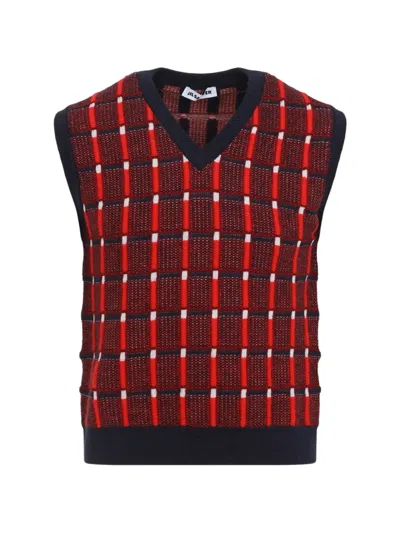 Jil Sander Sleeveless Wool Knit Vest Jacquard Pattern In Red