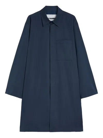 Jil Sander Chest Pocket Poplin Coat In Blue