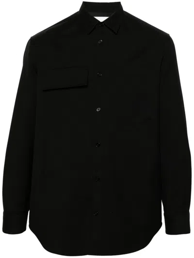 Jil Sander Chest-pockets Wool Shirt In Black