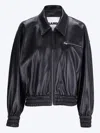 Jil Sander Leather Bomber Jacket Collared Pockets Elasticated Hem In Black