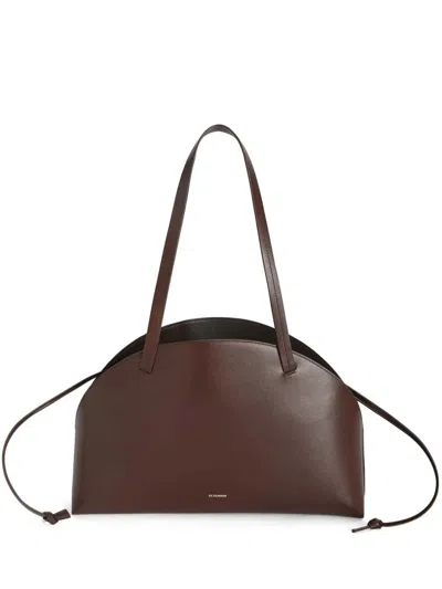 Jil Sander Chocolate Leather Medium Curve Shoulder Bag In Red
