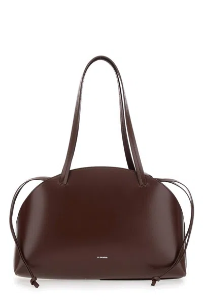 Jil Sander Chocolate Leather Medium Curve Shoulder Bag In Brown
