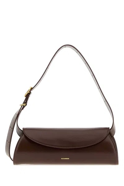 Jil Sander Chocolate Leather Mini Cannolo Shoulder Handbag In Brown