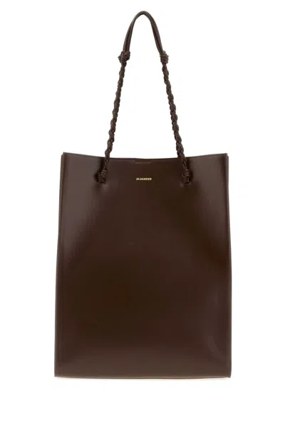 Jil Sander Chocolate Leather Mini Tangle Shopping Handbag For Women In Brown