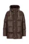 Jil Sander Long Quilted Down Jacket Hood In Brown
