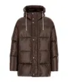 Jil Sander Long Quilted Down Jacket Hood In Brown