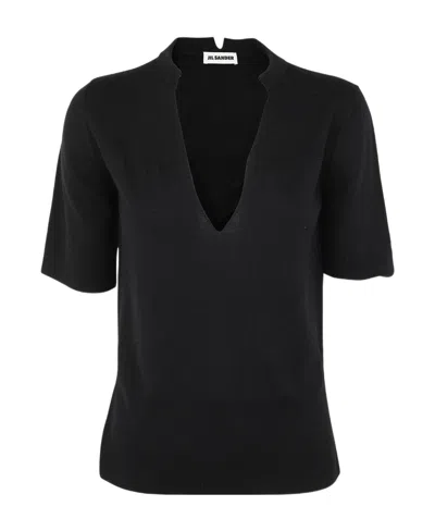 Jil Sander Choker-neck Short-sleeve Top In Black