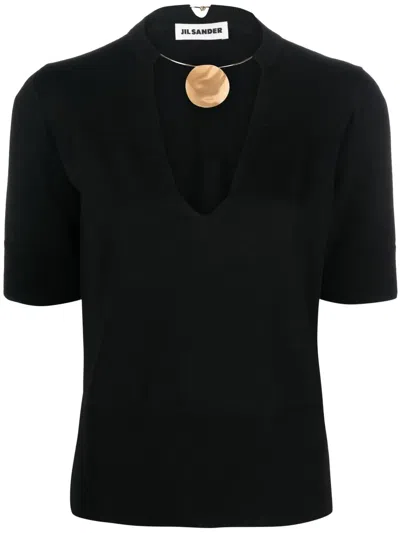 Jil Sander Choker-neck Short-sleeve Top In Schwarz