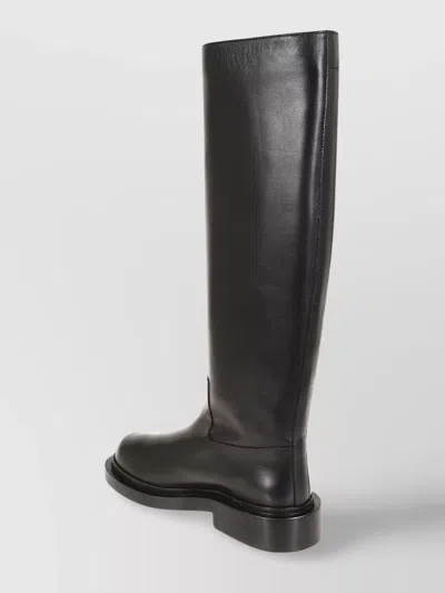 Jil Sander Chunky Heel Leather Knee-high Round Toe Boot In Black