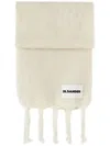 Jil Sander Chunky Knit Scarf With Logo Patch And Fringe Detailing In White