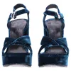 Jil Sander Chunky Sandal Heels In Blue Velvet In Blue