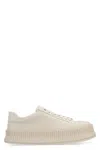 Jil Sander Light Beige Leather Chunky Rubber Platform Sole Sneaker In White