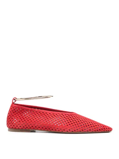 Jil Sander Pointed Toe Perforated Ballet Flats In Red