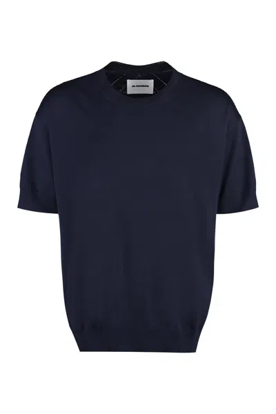 JIL SANDER CLASSIC BLUE SHORT SLEEVE WOOL SWEATER FOR MEN