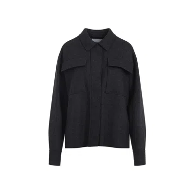 Jil Sander Classic Collar Black Wool Blend Top