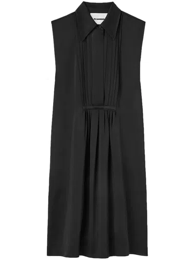 Jil Sander Classic-collar Satin-finish Dress In Black