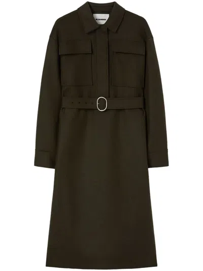 Jil Sander Classic-collar Wool-blend Dress In Green