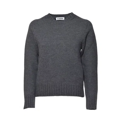 Jil Sander Classic Crew Neck Sweater In Soft Grey Wool In Black