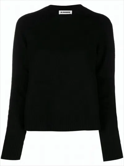 Jil Sander Classic Cropped Wool Sweater With Ribbed Details In Black