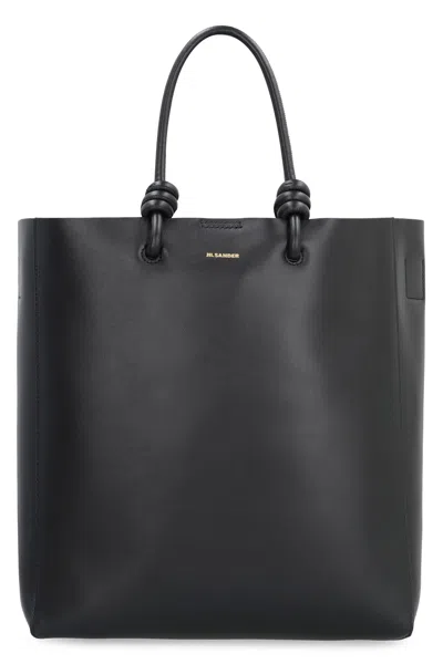 Jil Sander Classic Leather Tote Handbag For Women In Black