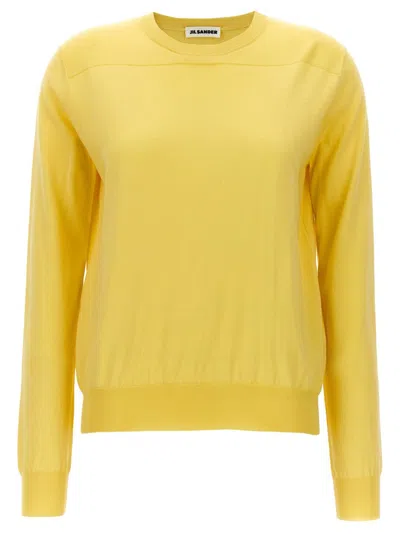 JIL SANDER CLASSIC YELLOW ROUND-NECK SWEATER WITH RIBBED HEM