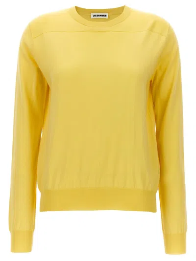 Jil Sander Classic Yellow Round-neck Sweater With Ribbed Hem