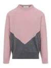 Jil Sander High Neck Color-blocked Sweater With Chevron Design In Pink