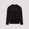 Jil Sander Men Black Long Sleeve T-shirt With Front Logo Print In Cotton Man In Blue