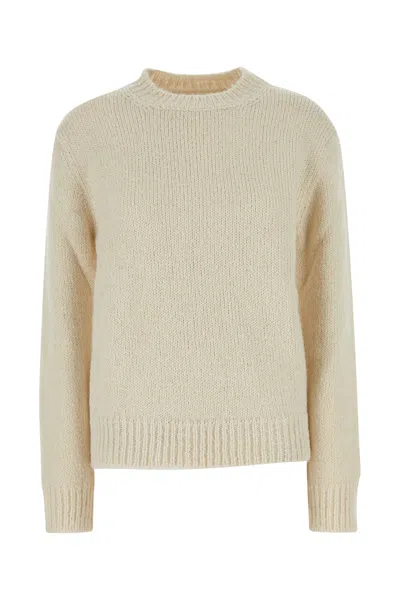 Jil Sander White Ribbed Crewneck Sweater In Multi