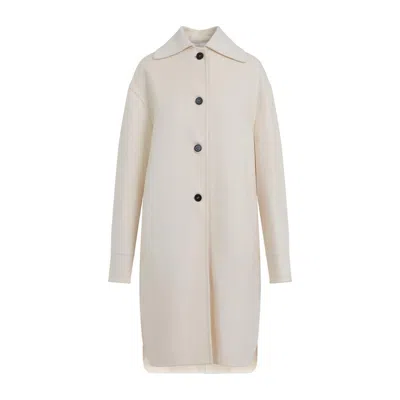 Jil Sander Knee-length Beige Wool Coat With Classic Collar In Neutral