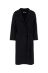 Jil Sander Wool Coat Belted Waist Long Wide Sleeves In Black