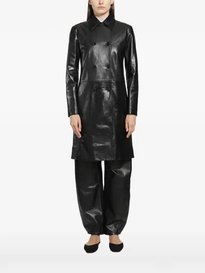 Jil Sander Coat 88 Double-breasted Leather Coat In Black