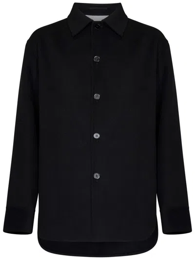 Jil Sander Wool Coat With Long Sleeves And Curved Hem In Black