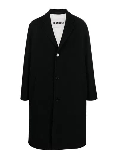 Jil Sander Semi-lined Double-breasted Virgin Wool Coat In Black