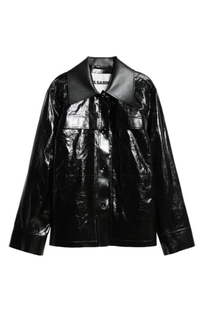 Jil Sander Coated Linen Blazer In Black