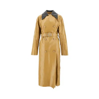 Jil Sander Coated Linen Double-breasted Coat In Yellow