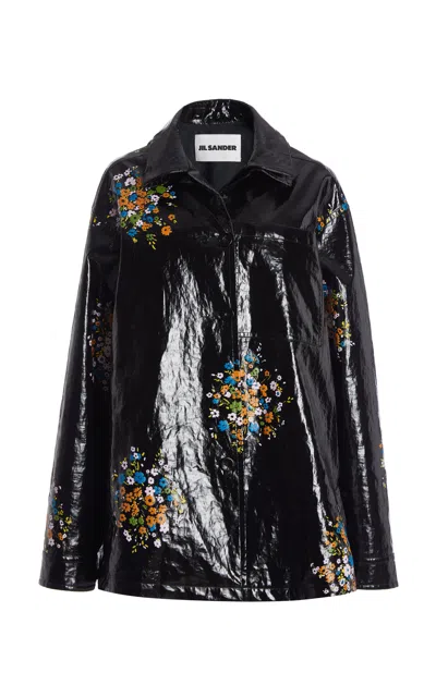 Jil Sander Coated Linen Jacket In Black