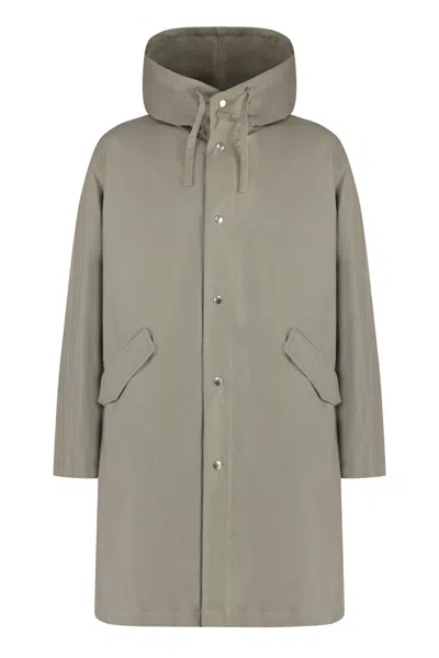 Jil Sander Oversized Hooded Cotton Parka Jacket In Green