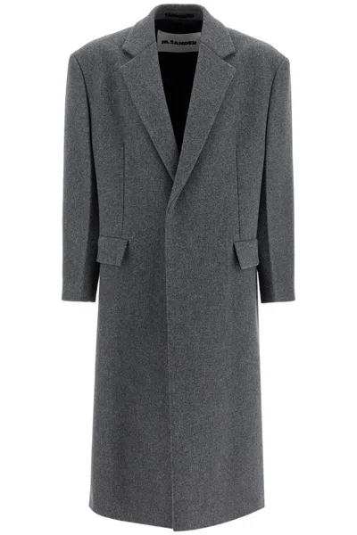 Jil Sander Long Felted Wool Coat In Grey