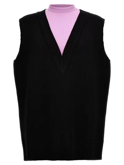 Jil Sander Ribbed Knit Sleeveless V-neck Vest In Multi