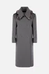 Jil Sander Double-breasted Wool Long Coat With Detachable Sheep Shearling Collar In Black