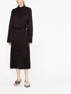 Jil Sander Brown Belted Coat With Classic Collar In Viscose Twill Woman In Black