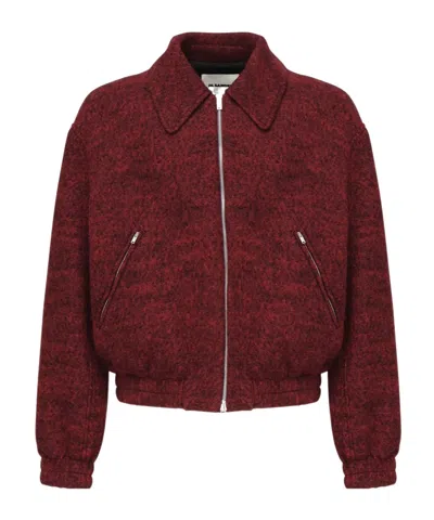 Jil Sander Men Wool-blend Bomber Jacket In Red