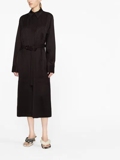 Jil Sander Brown Belted Coat In Black