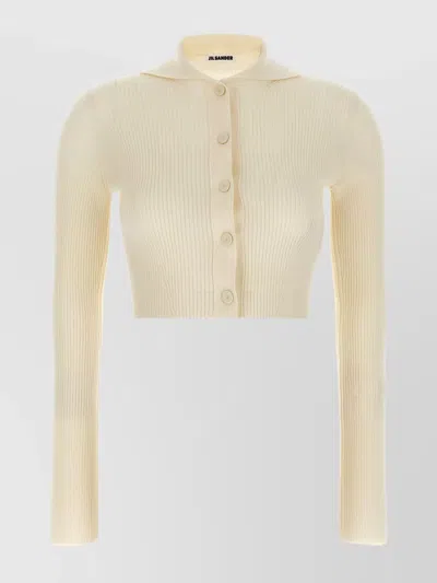 JIL SANDER COLLARED CROPPED RIBBED CARDIGAN